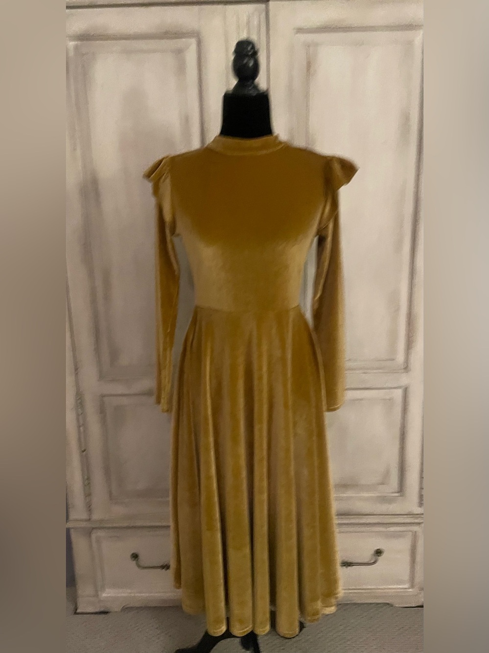 Ivy City Co Gold Velvet Long Sleeve Maxi Dress
